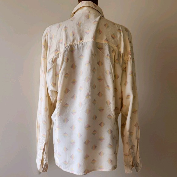 Liz Sport Vintage Top Button Down Shirt Long Sleeve Pastel Geometric Size M 90s - Picture 3 of 7
